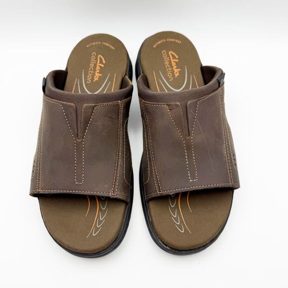 Clarks Mens Walkford Band Sandals US 7 Dark Brown Beeswax Leather Slip On NIB main image 9